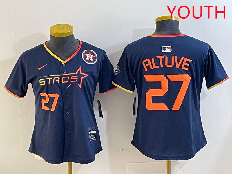 Youth Houston Astros #27 Altuve Drak Blue Three generations Joint Name 2025 Nike MLB Jersey style 4107